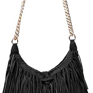 Women's Fringed Faux Suede Leather Cross Body Bag Chain Shoulder Bag Tassel Hand